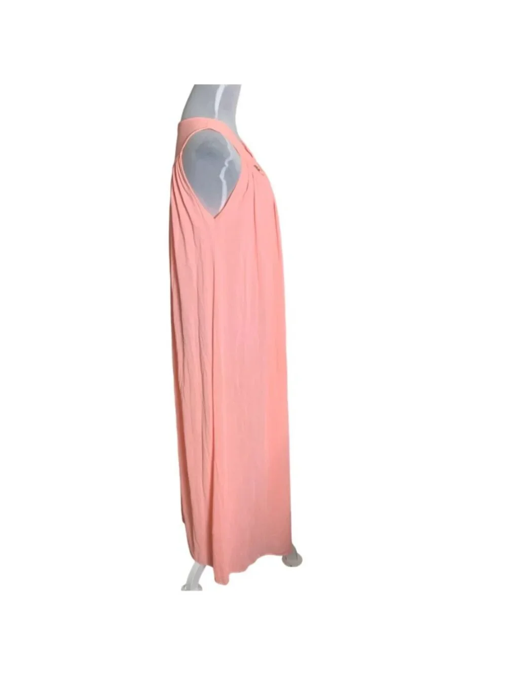 Peach Semi Sheer Maxi Nightgown VTG Size M 60s Floral Embroidered Sleeveless